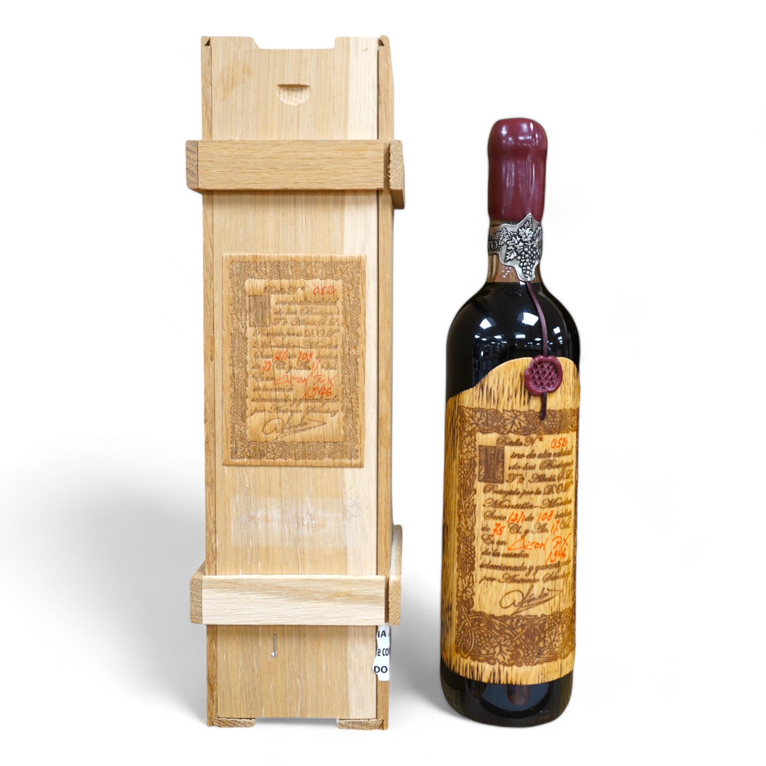 A wood cased bottle of Don Px Convento 1946 dessert sherry, bottled in 2013. Condition - good